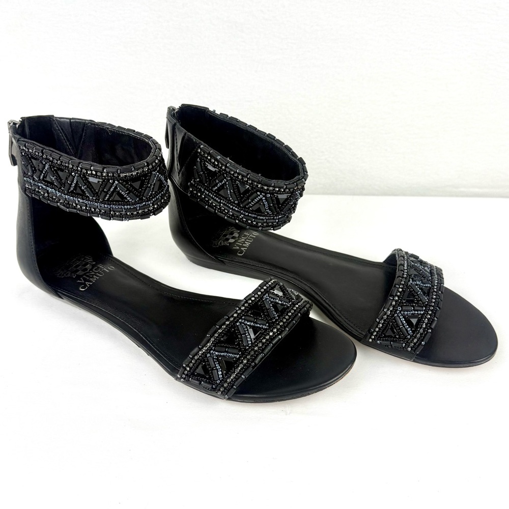 Vince Camuto Black Beaded Sandals Size 8M EUC